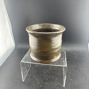 Vintage Studio Art Pottery Stoneware Pot Flared Rim Brown Glaze Signed